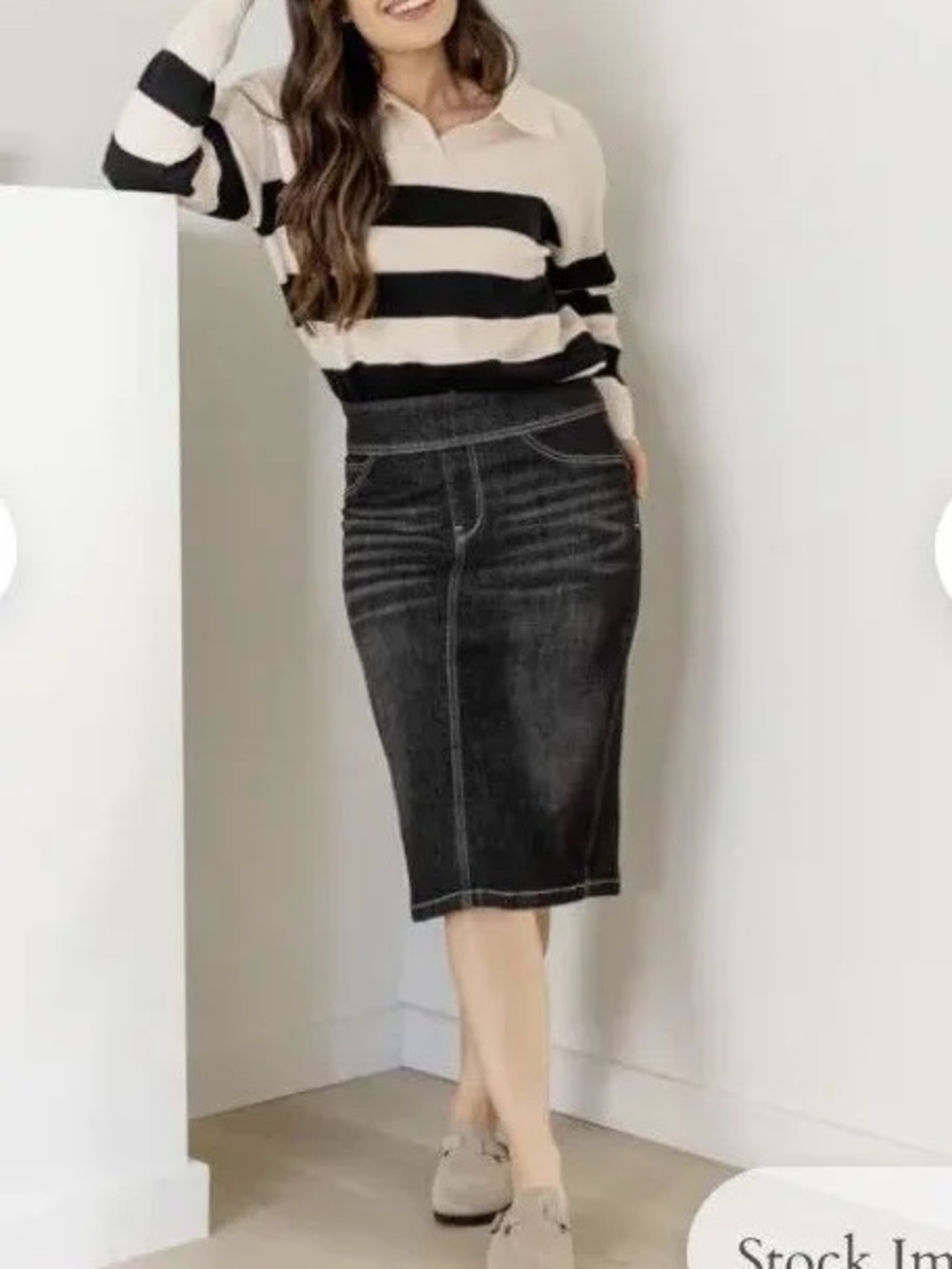 Main Street Exchange Black Washed Denim Pencil Skirt